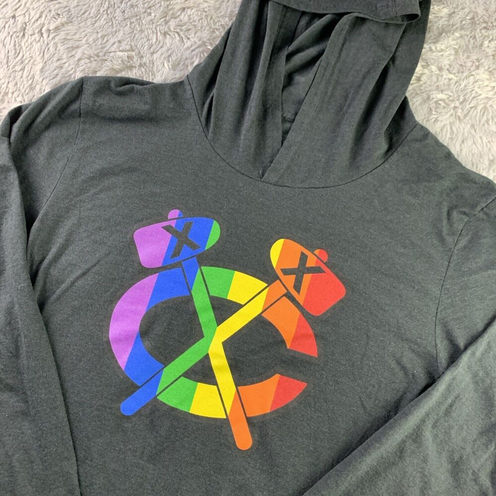 Chicago Blackhawks Shirt Adult Small Black Hooded Long Sleeve Pride Rainbow